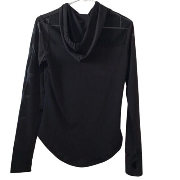 Black Hooded Long Sleeve Shirt M Made In China Polyester Spandex Blend - Picture 10 of 12